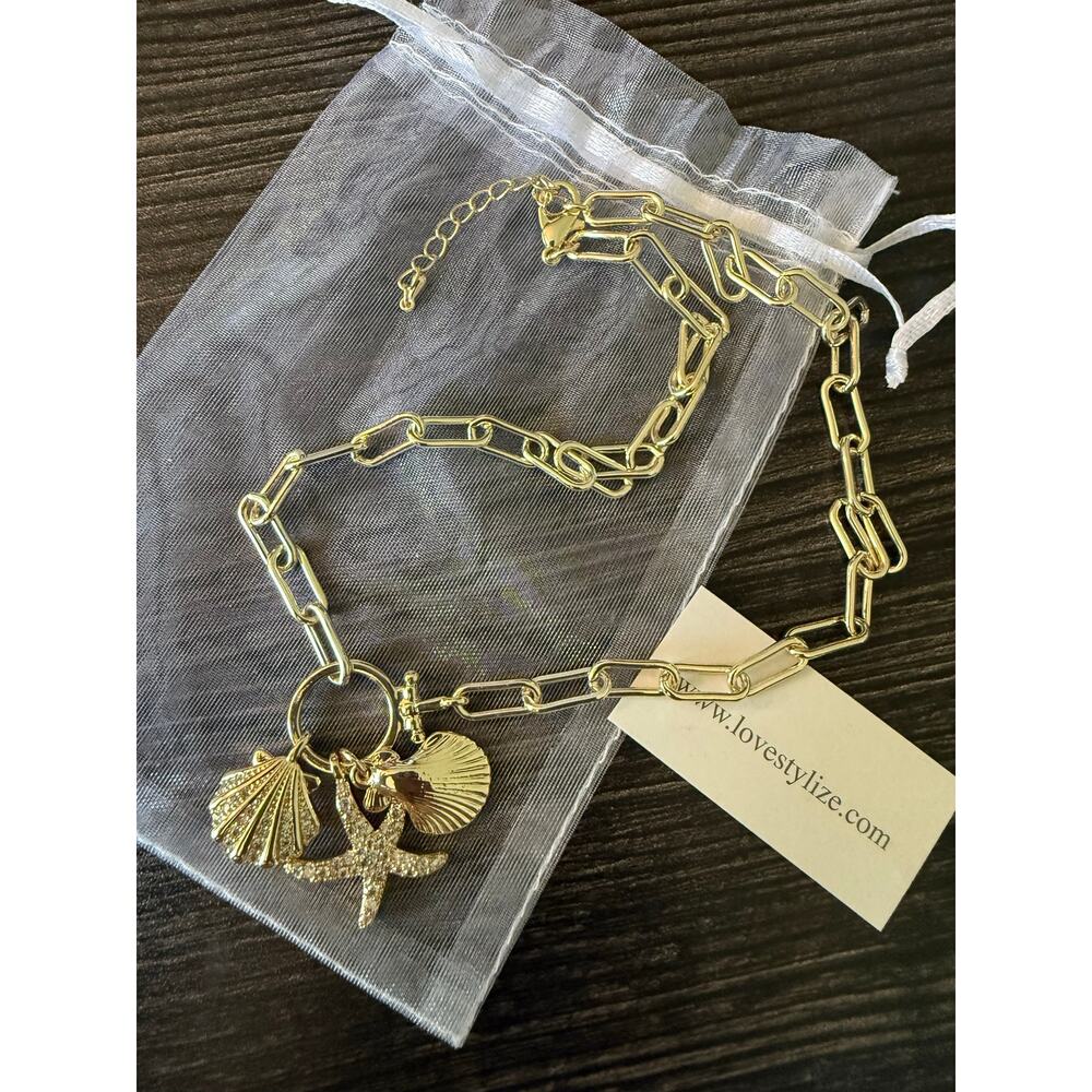 NWT LOVESTYLIZE Crystal Shell & Starfish Pendant Necklace